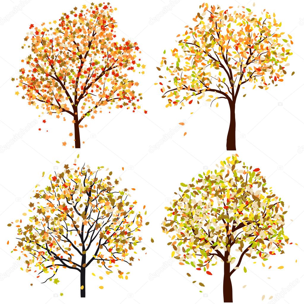 Set of four autumn tree