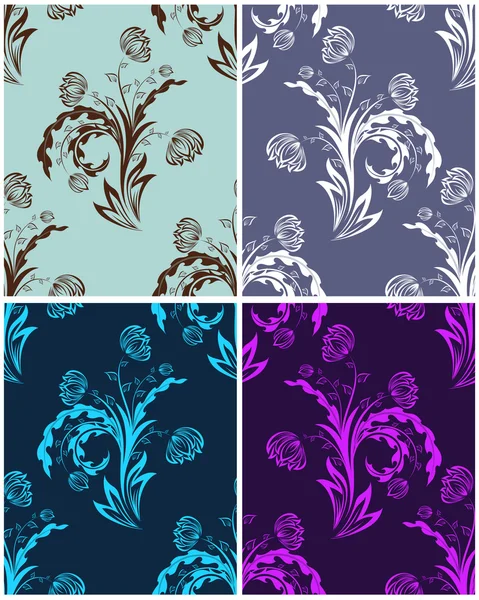 Floral Seamless Color Set — Stock Vector