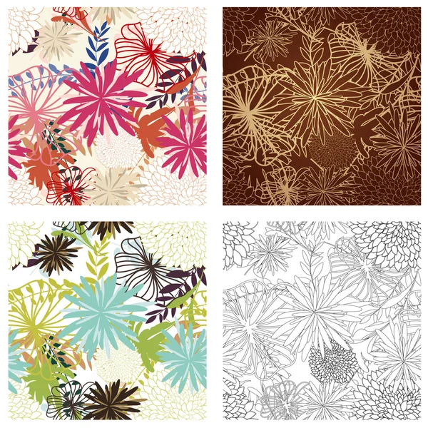 Floral Seamless Color Set — Stock Vector