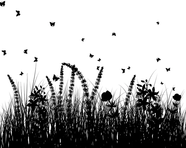 草原の背景。butterflyes と花です。ヴィンテージ — ストックベクタ