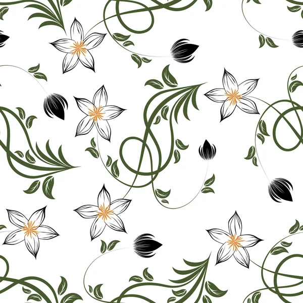 Kukkia valkoisella taustalla. Saumaton kukka kuvio — vektorikuva