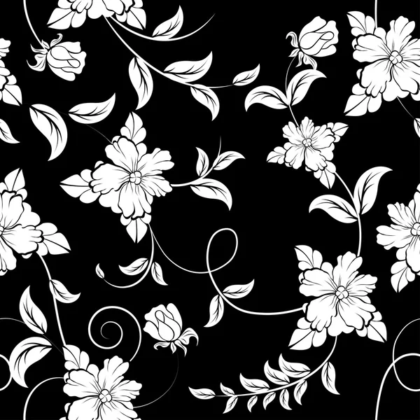 Naadloze bloemmotief. bloemen op zwarte achtergrond — Stockvector