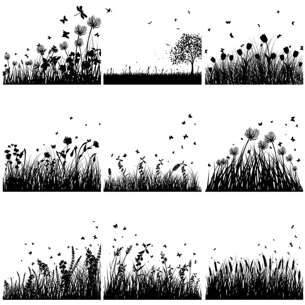 Gras silhouet set — Stockvector