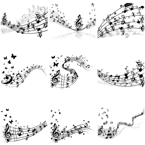 Musical notes staff set — Stock Vector