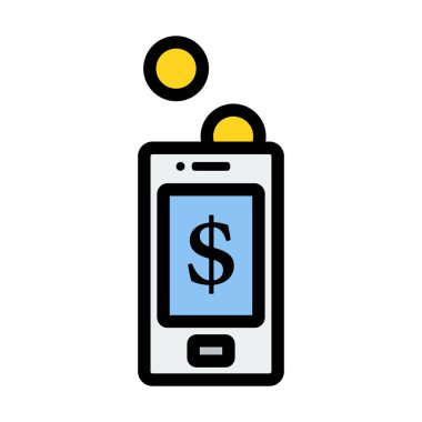 Altın Paralar Akıllı Telefon Simgesine Düşüyor. Renk Doldurma Tasarımı ile Düzenlenebilir Kalın Tasarım. Vektör İllüstrasyonu.