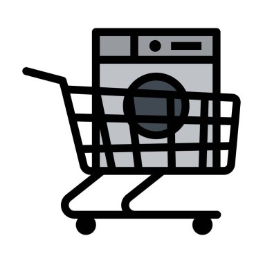 Çamaşır Makinesi Simgesi olan alışveriş arabası. Renk Doldurma Tasarımı ile Düzenlenebilir Kalın Tasarım. Vektör İllüstrasyonu.