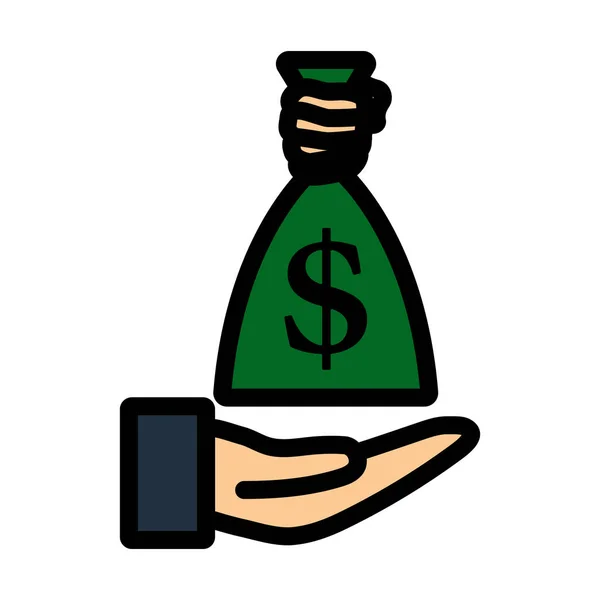 Χέρι Κρατώντας Εικονίδιο Τσάντα Χρήματα Επεξεργάσιμο Τολμηρό Περίγραμμα Χρώμα Πλήρωσης — Διανυσματικό Αρχείο