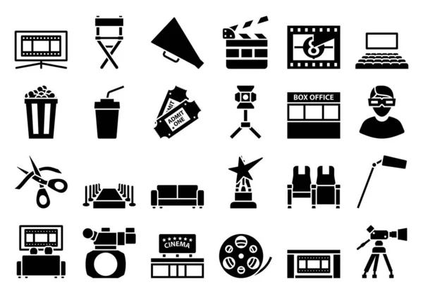Cinema Icon Set Fully Editable Vector Illustration Text Expanded — Stock Vector