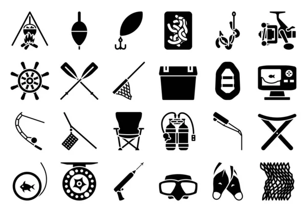 Juego Iconos Pesca Ilustración Vectorial Totalmente Editable Texto Ampliado — Vector de stock