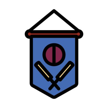 Kriket Kalkanı Amblem Simgesi. Renk Doldurma Tasarımı ile Düzenlenebilir Kalın Tasarım. Vektör İllüstrasyonu.