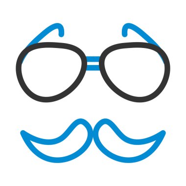 Gözlükler ve Bıyık Simgesi. Renk Doldurma Tasarımı ile Düzenlenebilir Kalın Tasarım. Vektör İllüstrasyonu.