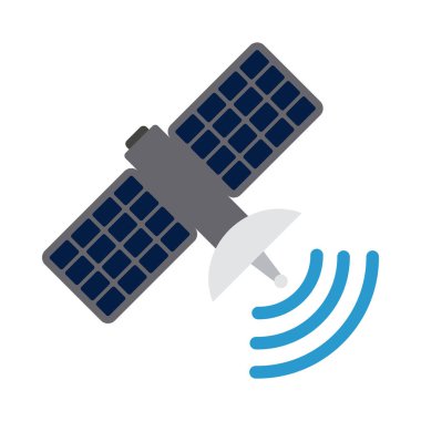 Uydu Simgesi. Düz Renk Tasarımı. Vektör İllüstrasyonu.