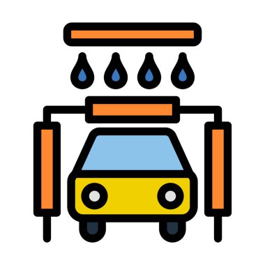 Araba Yıkama Simgesi. Renk Doldurma Tasarımı ile Düzenlenebilir Kalın Tasarım. Vektör İllüstrasyonu.