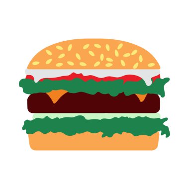 Hamburger ikonu. Düz Renk Tasarımı. Vektör İllüstrasyonu.