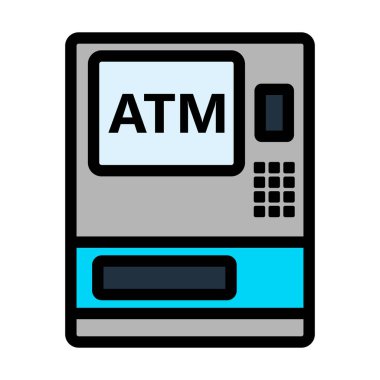 ATM Simgesi. Renk Doldurma Tasarımı ile Düzenlenebilir Kalın Tasarım. Vektör İllüstrasyonu.