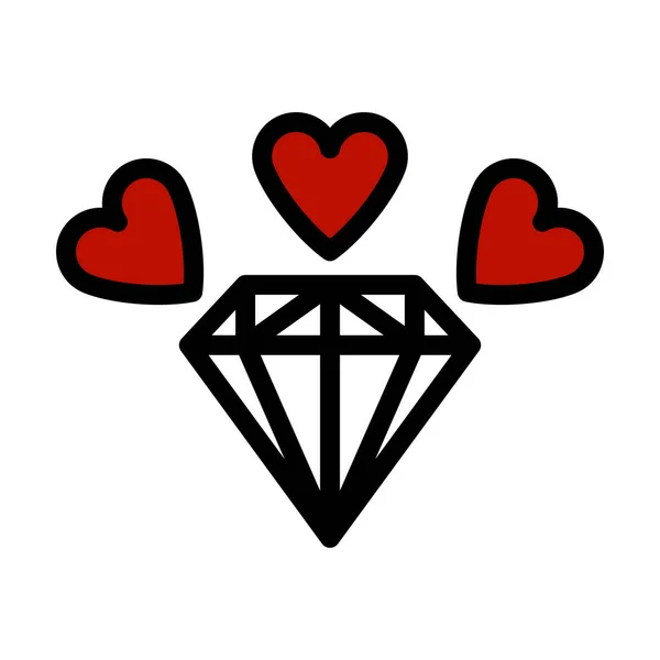 Diamond Hearts Icon Esboço Negrito Editável Com Design Preenchimento Cores — Vetor de Stock