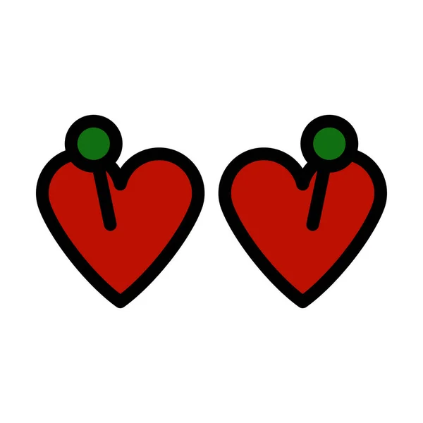 Два Сердца Валентина Иконой Пин Жирный Контур Таблицы Цветовой Начинкой — стоковый вектор