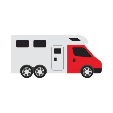 Kamp Aile Karavan Arabası Simgesi. Düz Renk Tasarımı. Vektör İllüstrasyonu.