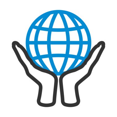 İkon Gezegeni 'ni tutan eller. Renk Doldurma Tasarımı ile Düzenlenebilir Kalın Tasarım. Vektör İllüstrasyonu.