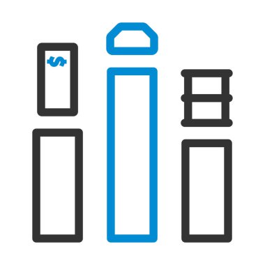Petrol, Dolar ve Altın Çizelge Simgesi. Renk Doldurma Tasarımı ile Düzenlenebilir Kalın Tasarım. Vektör İllüstrasyonu.