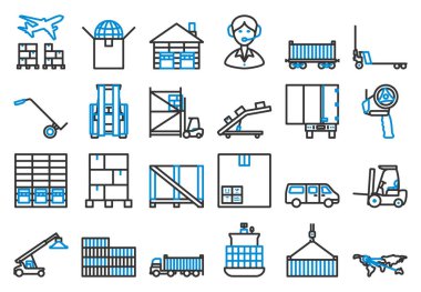 Lojistik Simgesi Ayarlandı. Renk Doldurma Tasarımı ile Düzenlenebilir Kalın Tasarım. Vektör İllüstrasyonu.