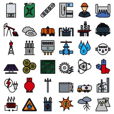 Enerji Simgesi Ayarlandı. Renk Doldurma Tasarımı ile Düzenlenebilir Kalın Tasarım. Vektör İllüstrasyonu.