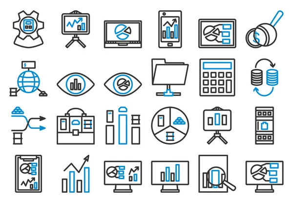 Analytische Ikoon Set Bewerkbare Bold Outline Met Kleur Invullen Ontwerp — Stockvector