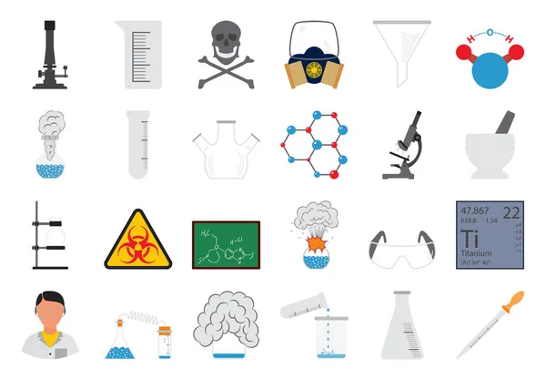 Conjunto Iconos Química Diseño Plano Ilustración Vectorial Totalmente Editable Texto — Vector de stock