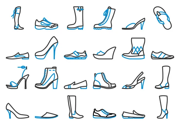 Набор Значков Обуви Жирный Контур Таблицы Цветовой Начинкой Векторная Миграция — стоковый вектор