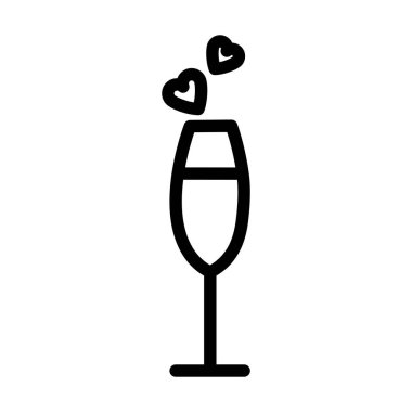 Champagne Glass With Heart Icon. Bold outline design with editable stroke width. Vector Illustration.