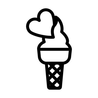 Valentine Icecream With Heart Icon. Bold outline design with editable stroke width. Vector Illustration.