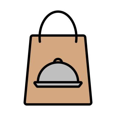 Paper Bag With Cloche Icon. Editable Bold Outline With Color Fill Design. Vector Illustration.