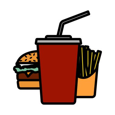 Fast Food Simgesi. Renk Doldurma Tasarımı ile Düzenlenebilir Kalın Tasarım. Vektör İllüstrasyonu.