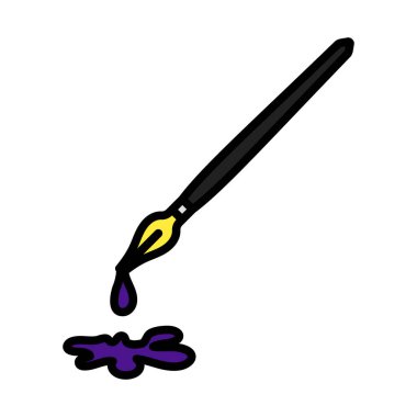 Fountain Pen With Blot Icon. Editable Bold Outline With Color Fill Design. Vector Illustration.