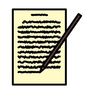 Sheet With Text And Pencil Icon. Editable Bold Outline With Color Fill Design. Vector Illustration.