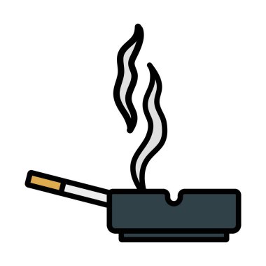 Cigarette In An Ashtray Icon. Editable Bold Outline With Color Fill Design. Vector Illustration.