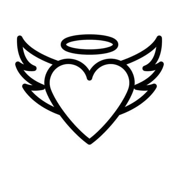Valentine Heart Wings Halo Icon Bold Outline Design Editable Stroke — Image vectorielle