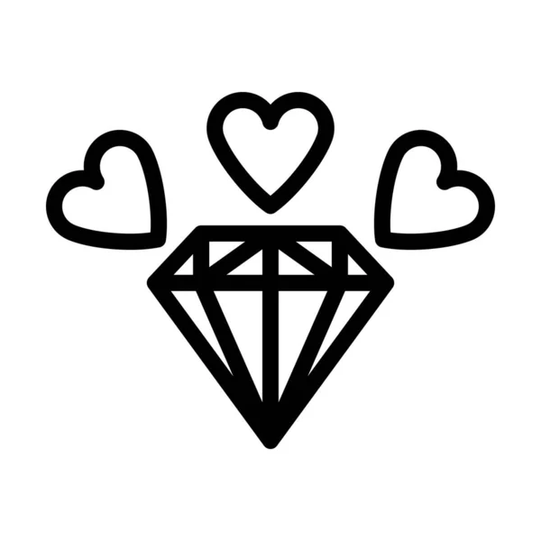 Diamond Hearts Icon Bold Outline Design Editable Stroke Width Vector — Stockvector