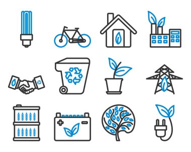 Ekoloji Simgesi Ayarlandı. Renk Doldurma Tasarımı ile Düzenlenebilir Kalın Tasarım. Vektör İllüstrasyonu.