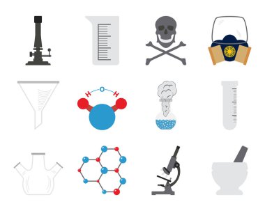 Kimya Simgesi Seti. Düz Tasarım. Tamamen düzenlenebilir vektör çizimi. Metin genişletildi.