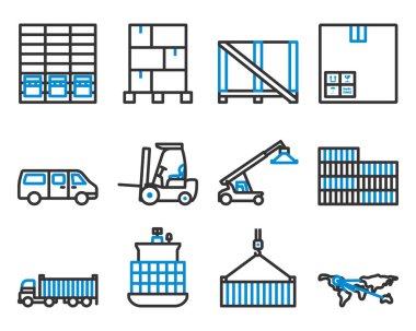 Lojistik Simgesi Ayarlandı. Renk Doldurma Tasarımı ile Düzenlenebilir Kalın Tasarım. Vektör İllüstrasyonu.