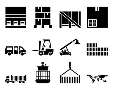 Lojistik Simgesi Ayarlandı. Tamamen düzenlenebilir vektör çizimi. Metin genişletildi.