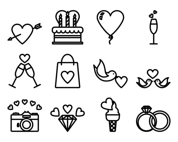 Valentine Icon Set Vorhanden Kühnes Outline Design Mit Editierbarer Strichbreite — Stockvektor