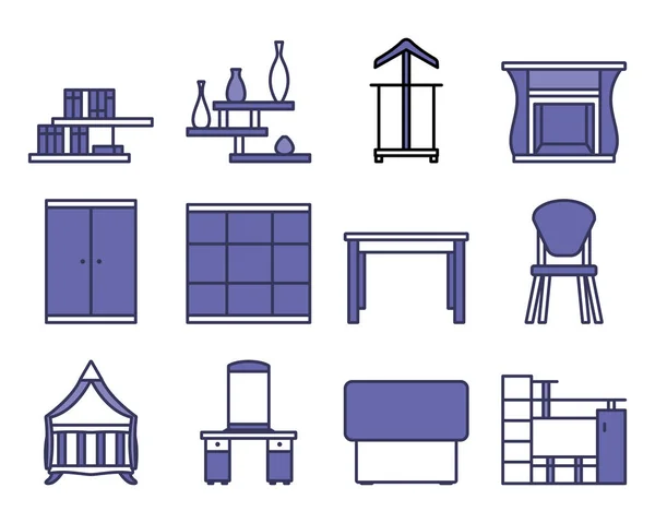 Set Iconos Muebles Esquema Audaz Editable Con Diseño Relleno Color — Archivo Imágenes Vectoriales
