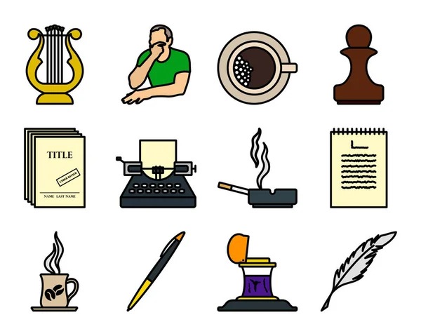 Schriftsteller Icon Set Vorhanden Editierbare Kühne Umrisse Mit Farbfülldesign Vektorillustration — Stockvektor