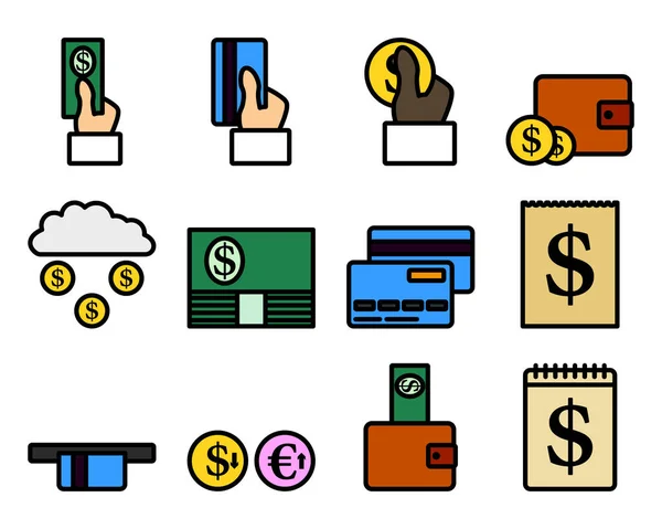 Set Iconos Dinero Esquema Audaz Editable Con Diseño Relleno Color — Archivo Imágenes Vectoriales