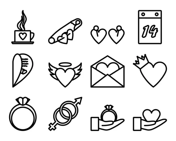 Valentine Icon Set Vorhanden Kühnes Outline Design Mit Editierbarer Strichbreite — Stockvektor