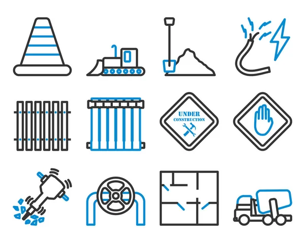 Набор Иконок Строительства Жирный Контур Таблицы Цветовой Начинкой Векторная Миграция — стоковый вектор
