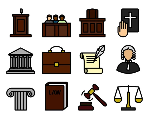 Δικηγόρος Icon Set Επεξεργάσιμο Τολμηρό Περίγραμμα Χρώμα Πλήρωσης Σχεδιασμό Εικονογράφηση — Διανυσματικό Αρχείο