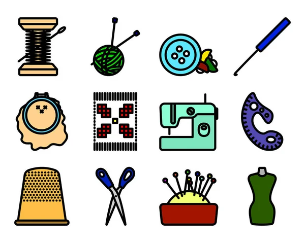 Sewing Icon Set Editable Bold Outline Color Fill Design Vector — 图库矢量图片